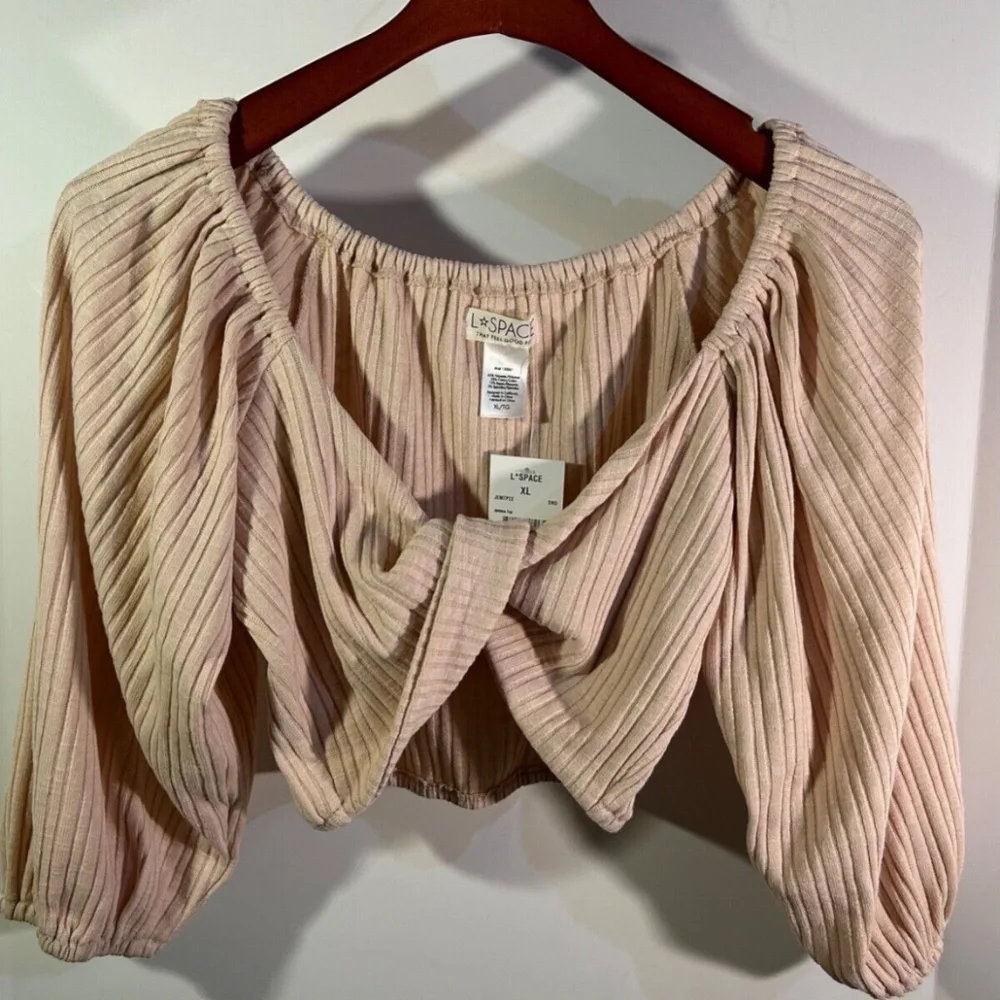 L*Space Jemma Top Twist Front Ribbed Crop Top Sand Size XL - NWT